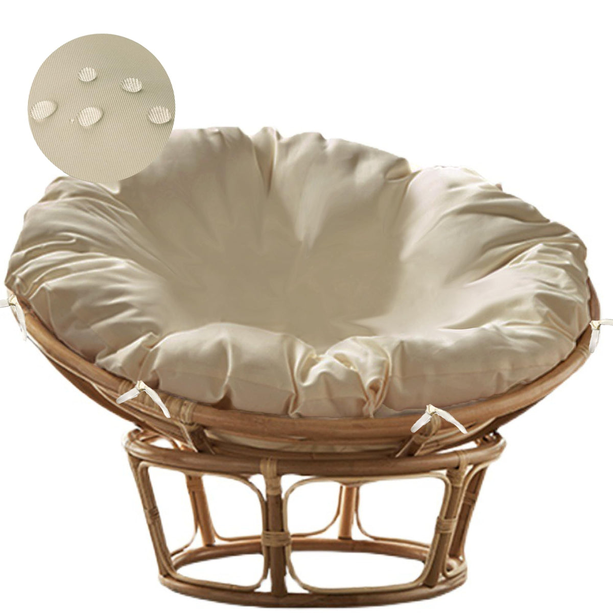 Sqodok Papasan beige front view shows durable, water-resistant fabric for outdoor use.