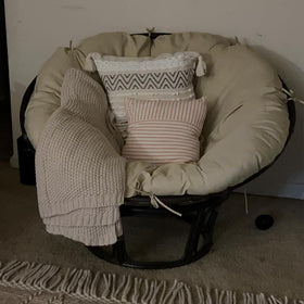Sqodok Papasan beige lifestyle setup on patio or living room.