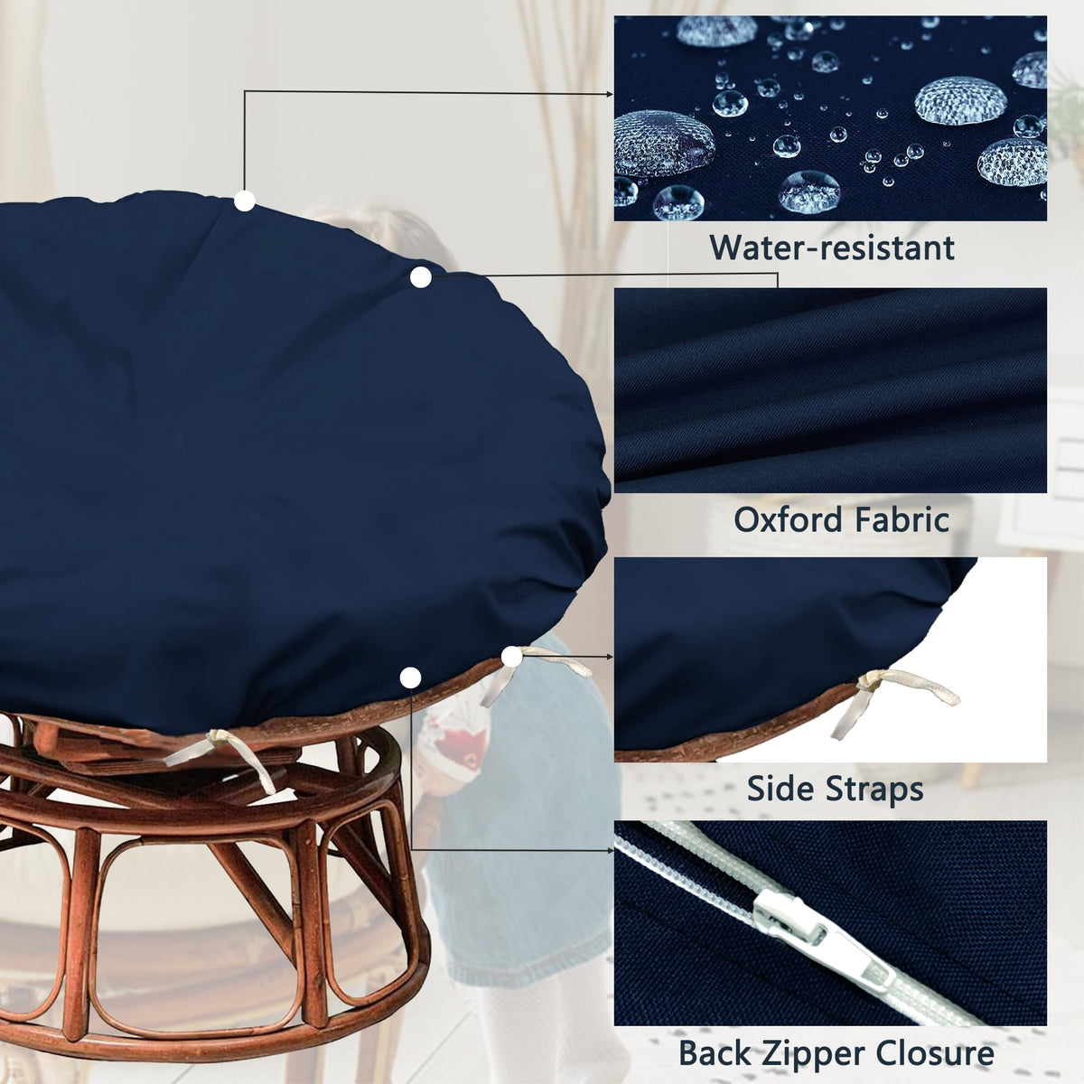 Sqodok Papasan blue cover with water-resistant finish suitable for outdoor spaces