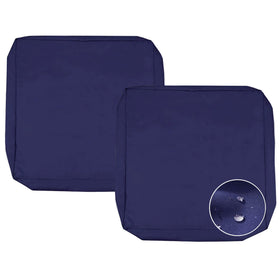 Sqodok blue patio cushion covers on a chair, front view highlighting color and fit.