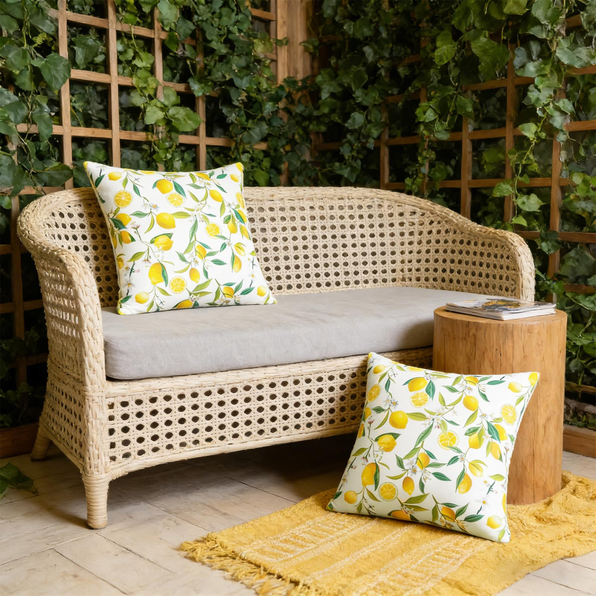 SquarePie balcony lounge pillow cover adds vibrant accent to outdoor space.