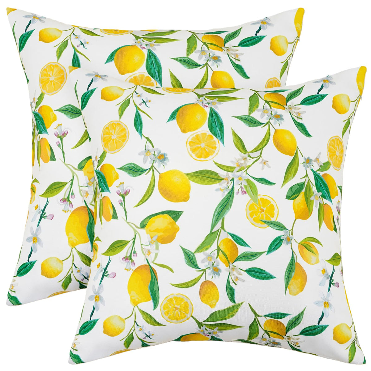 SquarePie lemon outdoor pillow cover, 18x18, bright patio decor with weather resistance.