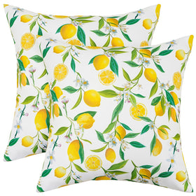 SquarePie lemon outdoor pillow cover, 18x18, bright patio decor with weather resistance.