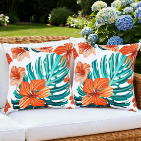SquarePie outdoor pillow cover with palm leaf design for patio cushions and weather resistance.