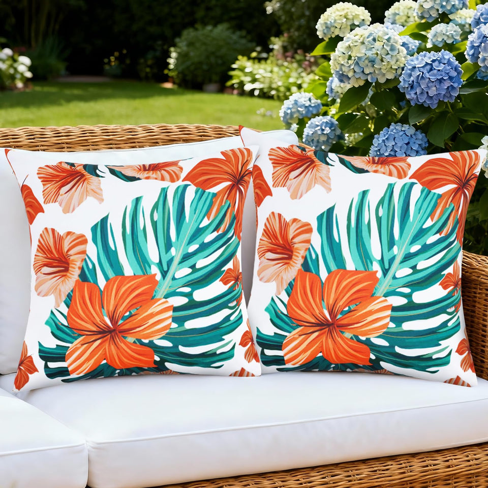 SquarePie outdoor pillow cover with palm leaf design for patio cushions and weather resistance.