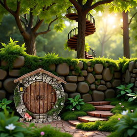 SquarezhenBo brown fairy doors close-up showing wood grain and craft.