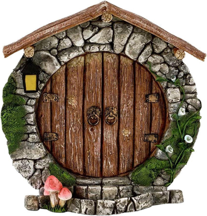 SquarezhenBo brown fairy doors on a tree with rustic wood texture and whimsical charm.