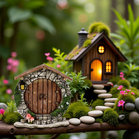 SquarezhenBo brown fairy windows in a tree trunk, adding playful detail to outdoor decor.