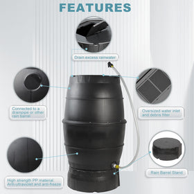 SQUEEZE master rain barrel showing side outlet hose for easy watering