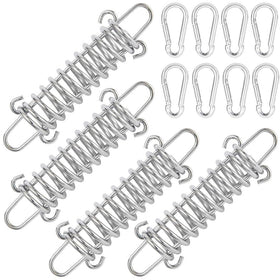 SquEqu tent spring buckle with hook closeup in stainless steel for durable camping connections.