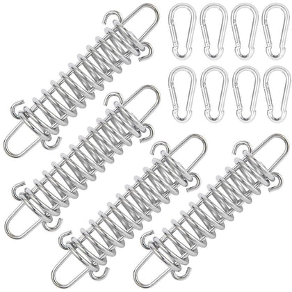 SquEqu tent spring buckle with hook closeup in stainless steel for durable camping connections.