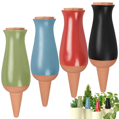 Srapwati 4-pack terra cotta watering globes keeps potted plants evenly hydrated.