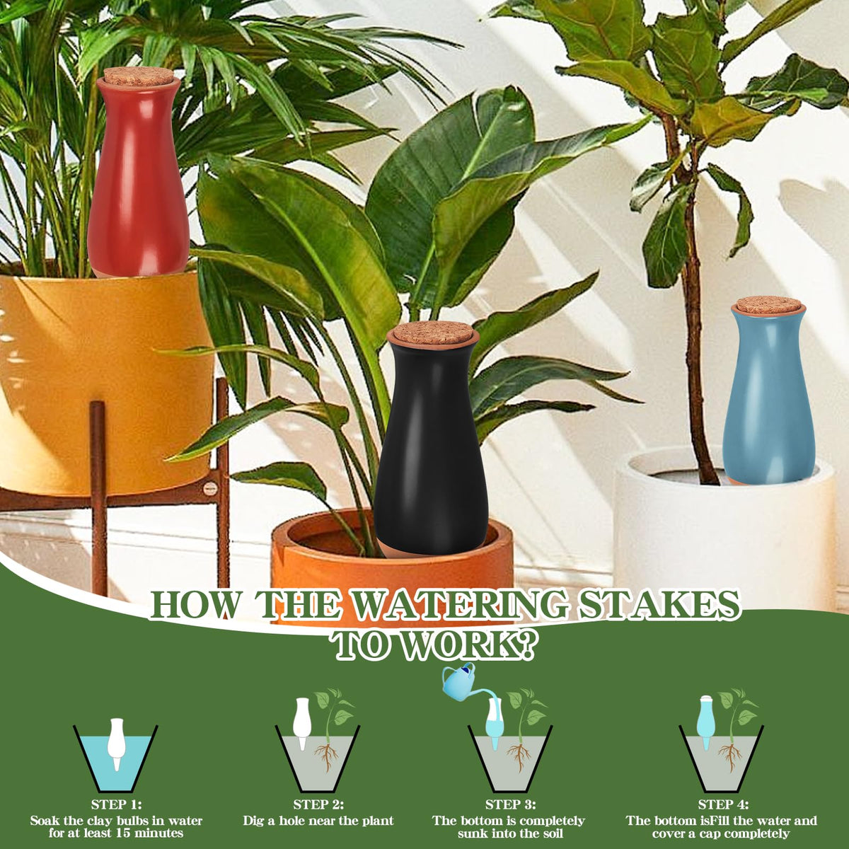 Srapwati clay drip irrigation release system helps prevent overwatering while roots breathe.