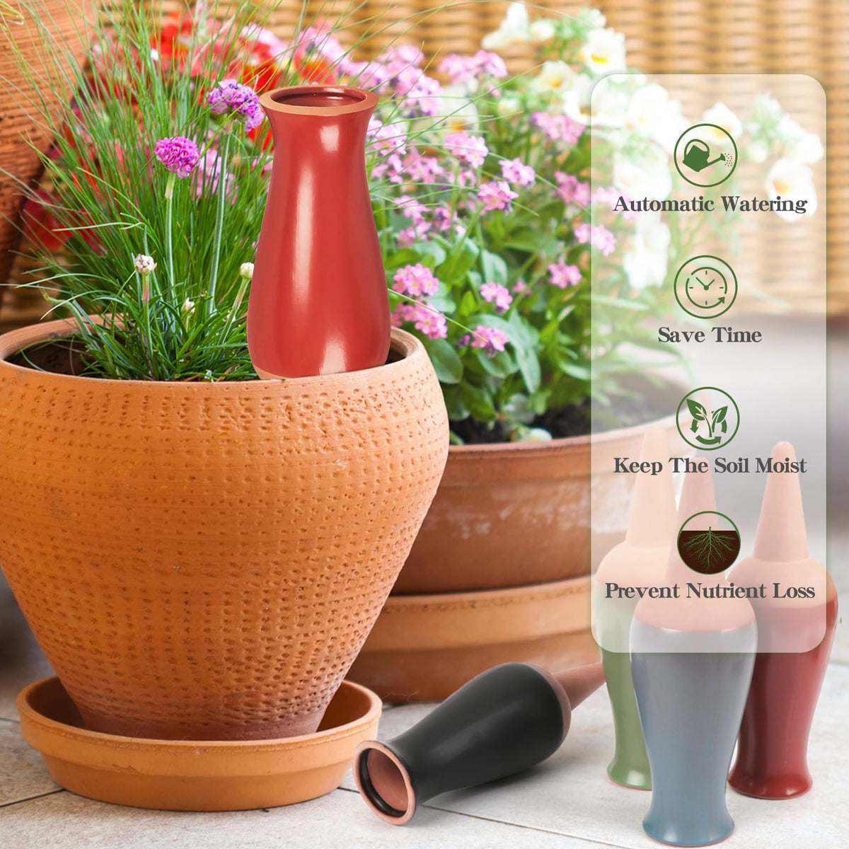 Srapwati indoor-outdoor plant waterer saves time indoors and on patios.