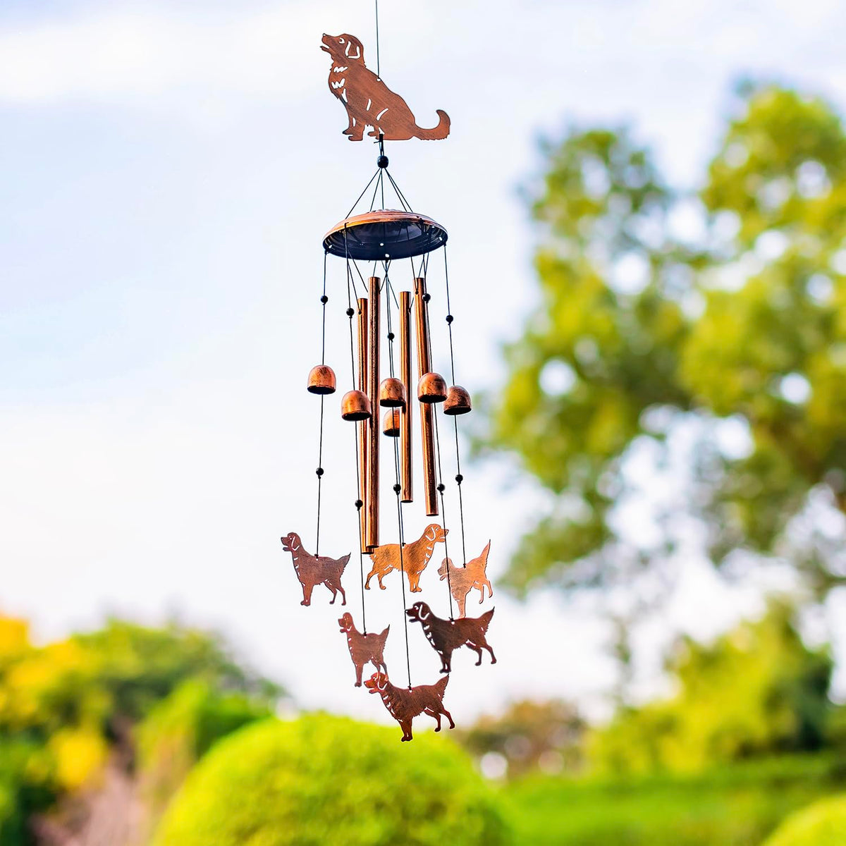 SRDJXY 34-inch Golden Retriever wind chime makes a bold garden statement