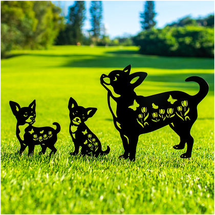 SRDJXY Chihuahua garden stake front view adds playful charm to your lawn decor