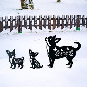 SRDJXY Chihuahua garden stake with flowers complements beds