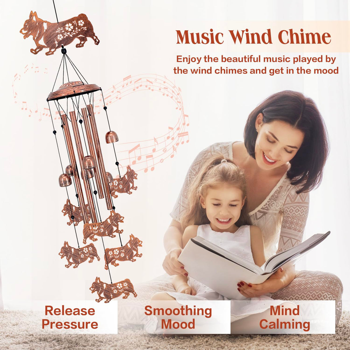 SRDJXY Corgi wind chime indoor decor brings nature-inspired sound to living spaces.