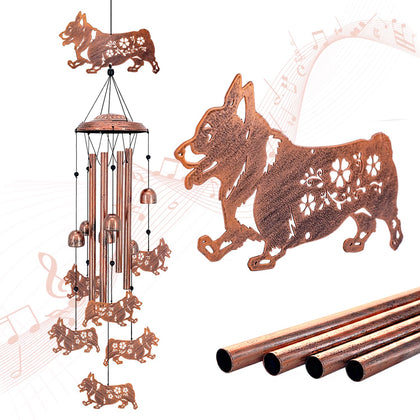 SRDJXY Corgi wind chime outdoors in garden with tranquil ambiance and decorative charm.