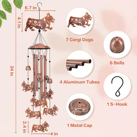 SRDJXY Corgi wind chime vintage bronze finish; complements metal garden decor.