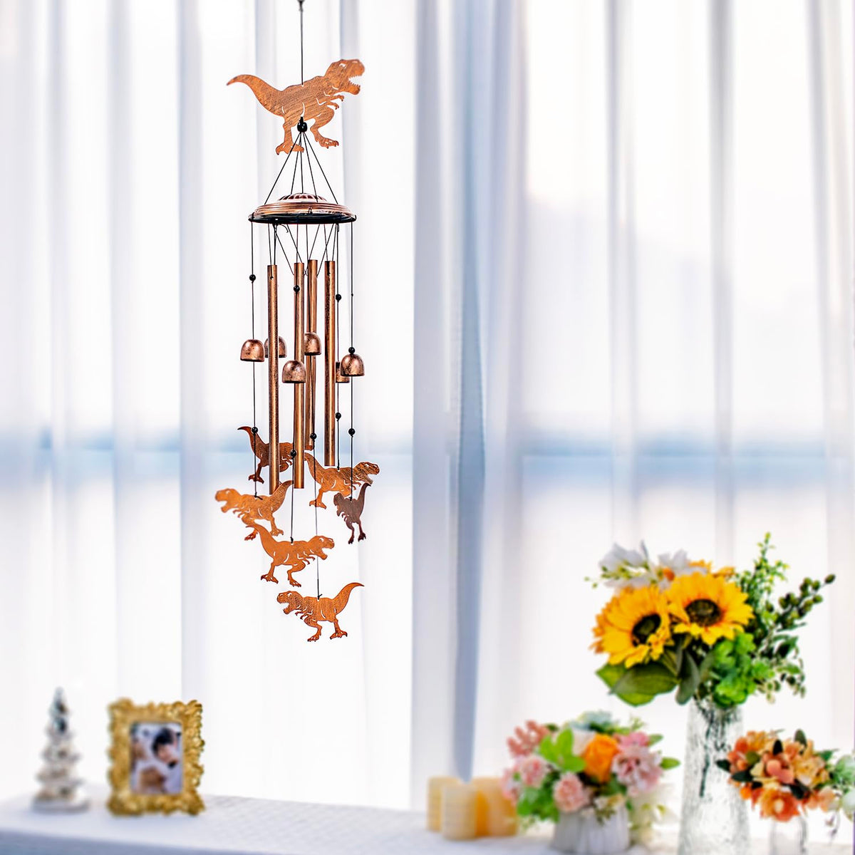 SRDJXY Dinosaur Wind Chime shown in garden display to elevate yard ambiance