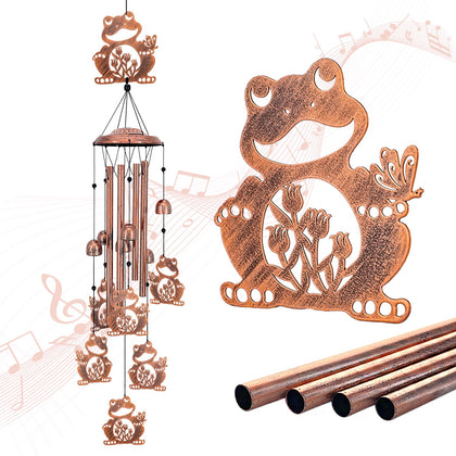 SRDJXY frog wind chime outdoors with a bold central frog for garden charm.