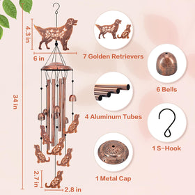 SRDJXY Golden Retriever Wind Chime bells detail highlights playful dogs and soothing melody.