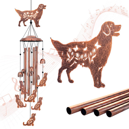 SRDJXY Golden Retriever Wind Chime close-up of handcrafted dogs and antique bronze finish for outdoor charm.