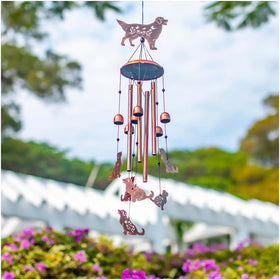 SRDJXY Golden Retriever Wind Chime hanging in garden, enhancing curb appeal with soothing sound.
