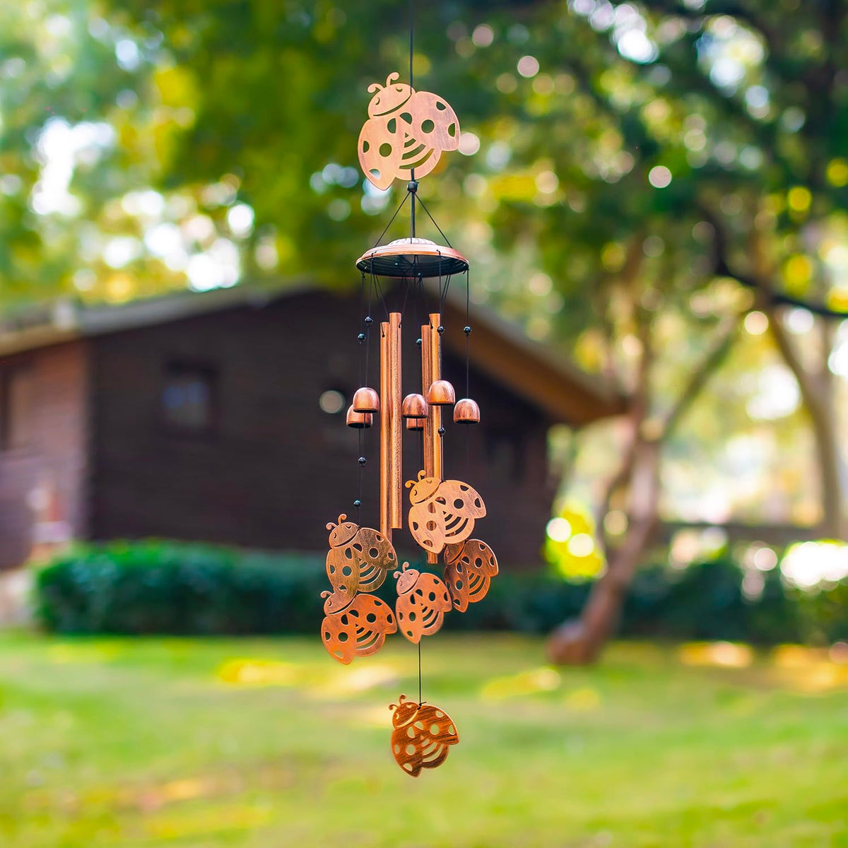 SRDJXY Ladybug wind chimes indoor display with versatile decor potential.