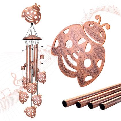 SRDJXY Ladybug wind chimes outdoors with large ladybug for serene garden ambiance.