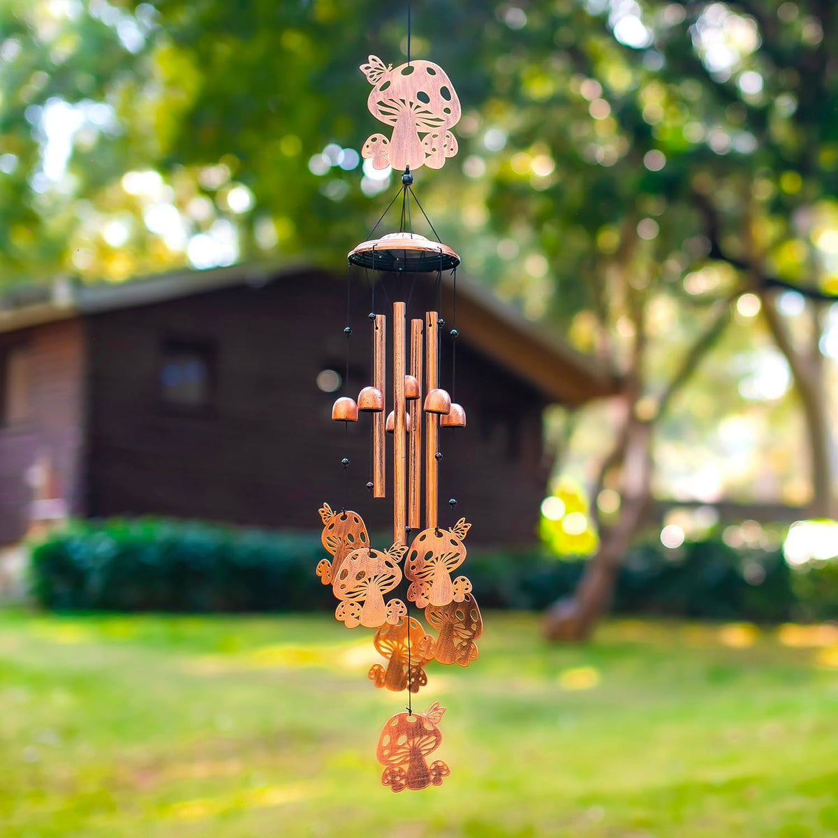 SRDJXY wind chime with six small mushrooms adds whimsical garden decor