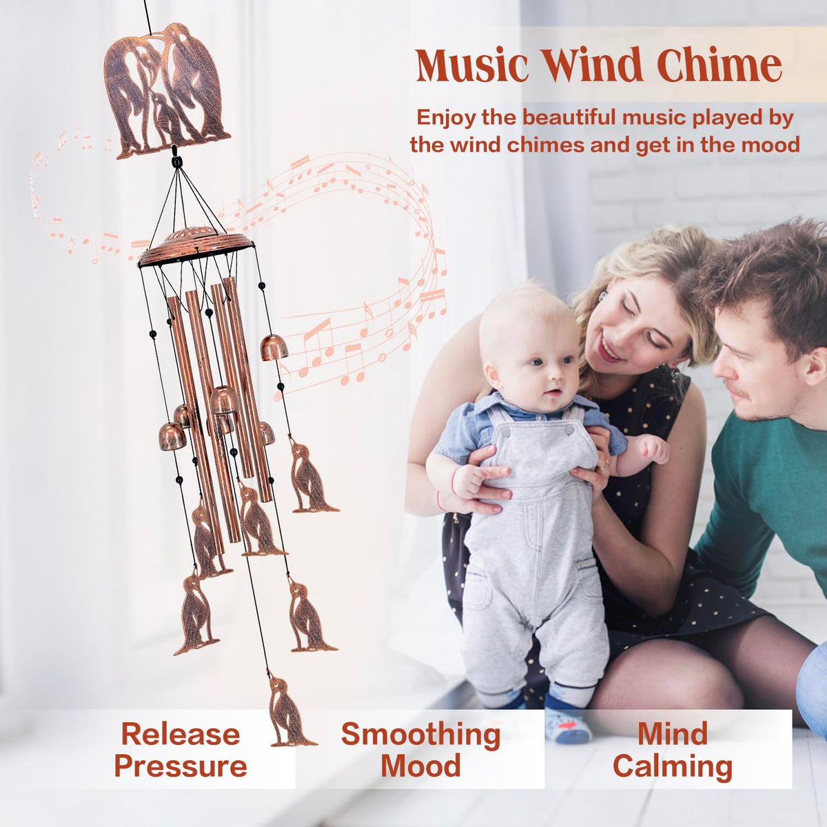 SRDJXY Penguin Wind Chimes aluminum tubes—crisp tones in breeze