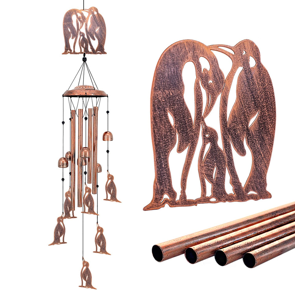 SRDJXY Penguin Wind Chimes outdoors—top view, inviting garden ambiance