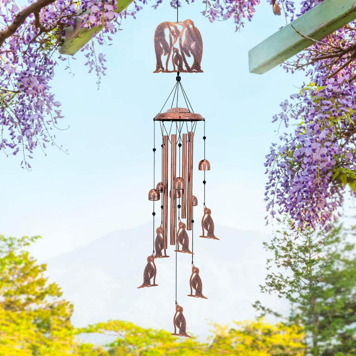 SRDJXY Penguin Wind Chimes small penguins detail—delicate artwork for patios