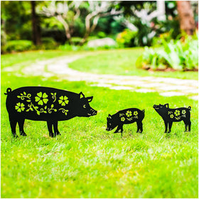 SRDJXY pig metal silhouette yard art brightens any garden