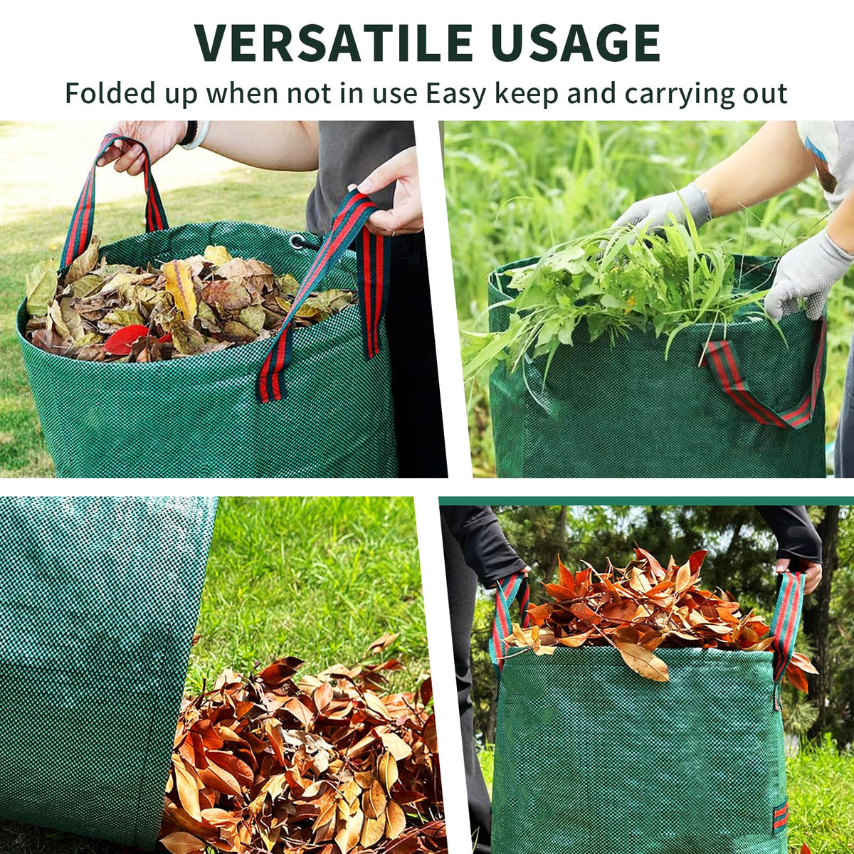 Srkmxzr versatile bags handle leaves, weeds, compost, toys, or camping trash.