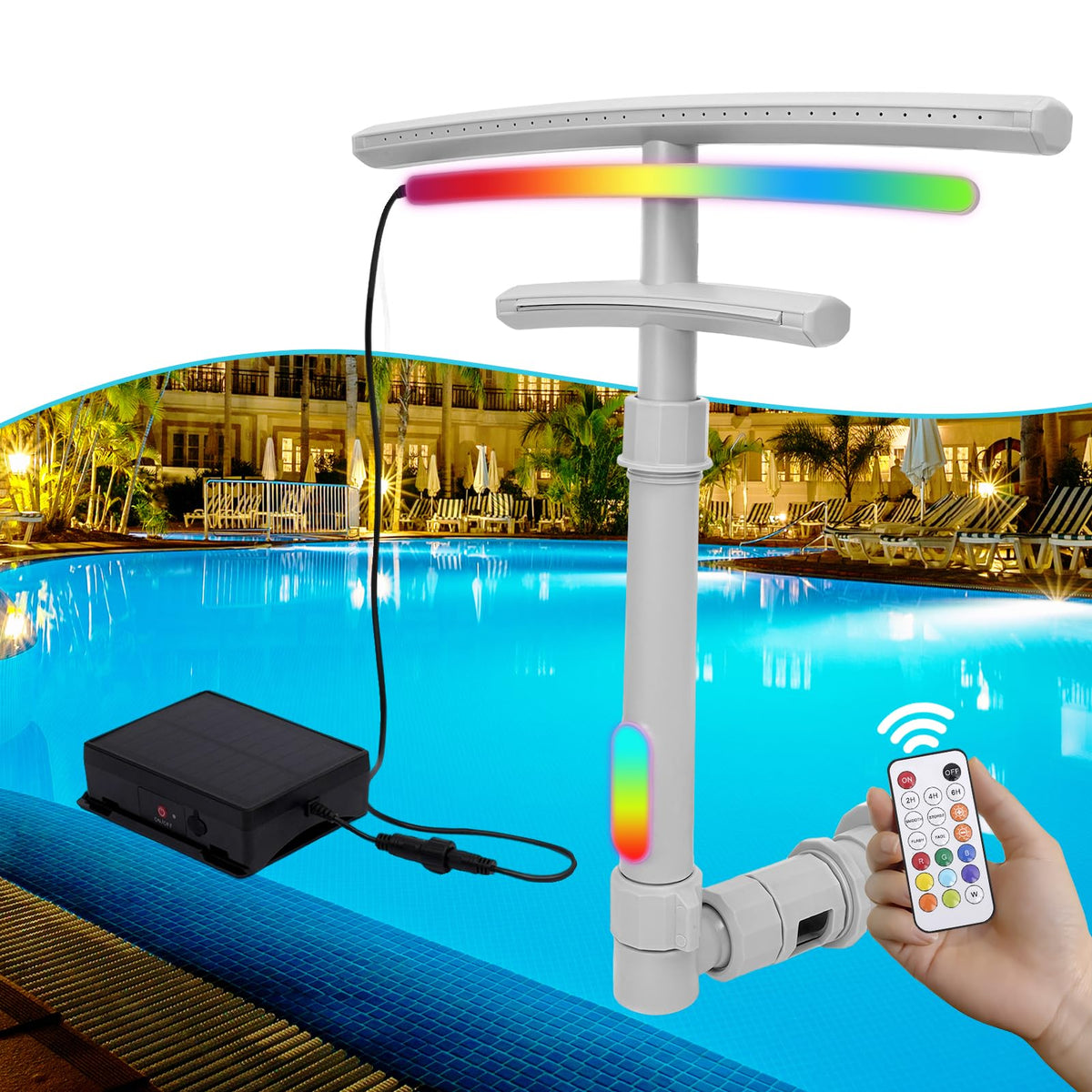 SRQYZM pool fountain lights illuminate evening pool parties with vibrant color shows.