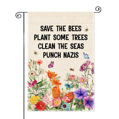 SRWNFOS Save The Bees garden flag front view for vibrant outdoor decor