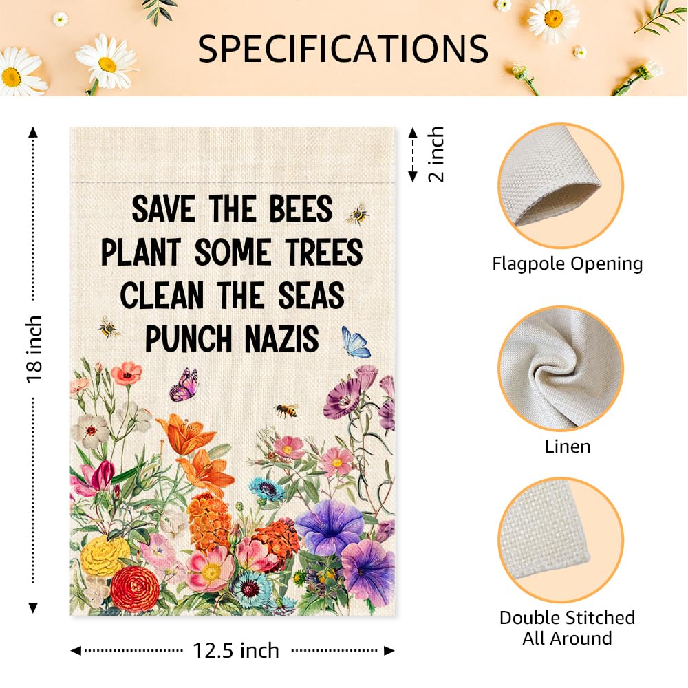 SRWNFOS Save The Bees garden flag side view highlights double-sided readability