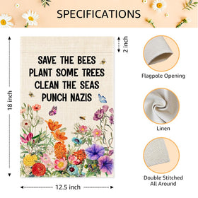 SRWNFOS Save The Bees garden flag side view highlights double-sided readability