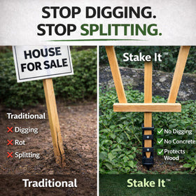 Stake It real-estate-sign-setup image showcases no-dig installation.
