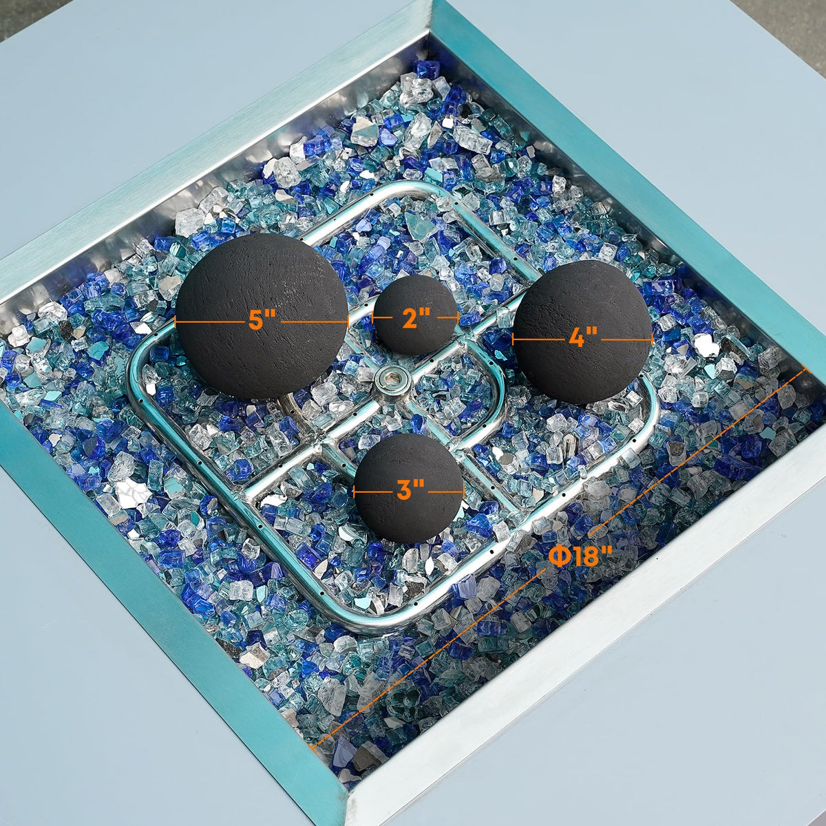 Stanbroil 3-inch ceramic balls mix adds varied texture and focal interest to the fire.