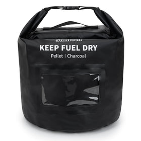 Stanbroil 20 lb pellet bag front view demonstrating waterproof outdoor storage for pellets.
