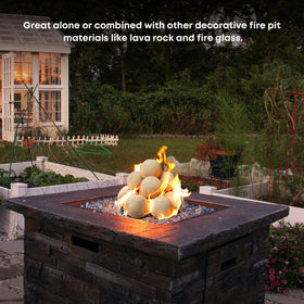 Stanbroil beige ceramic stones in outdoor patio setup for decor and flame