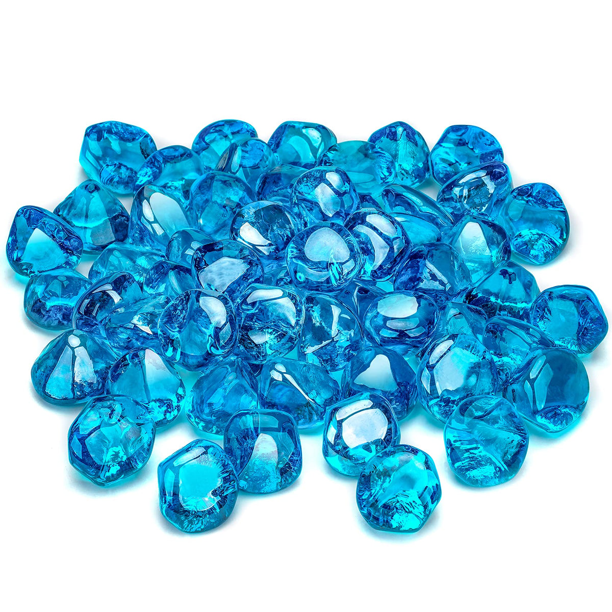 Stanbroil Caribbean Blue Luster fire glass diamonds, 1/2-inch pieces, ideal for low-maintenance fire pits.