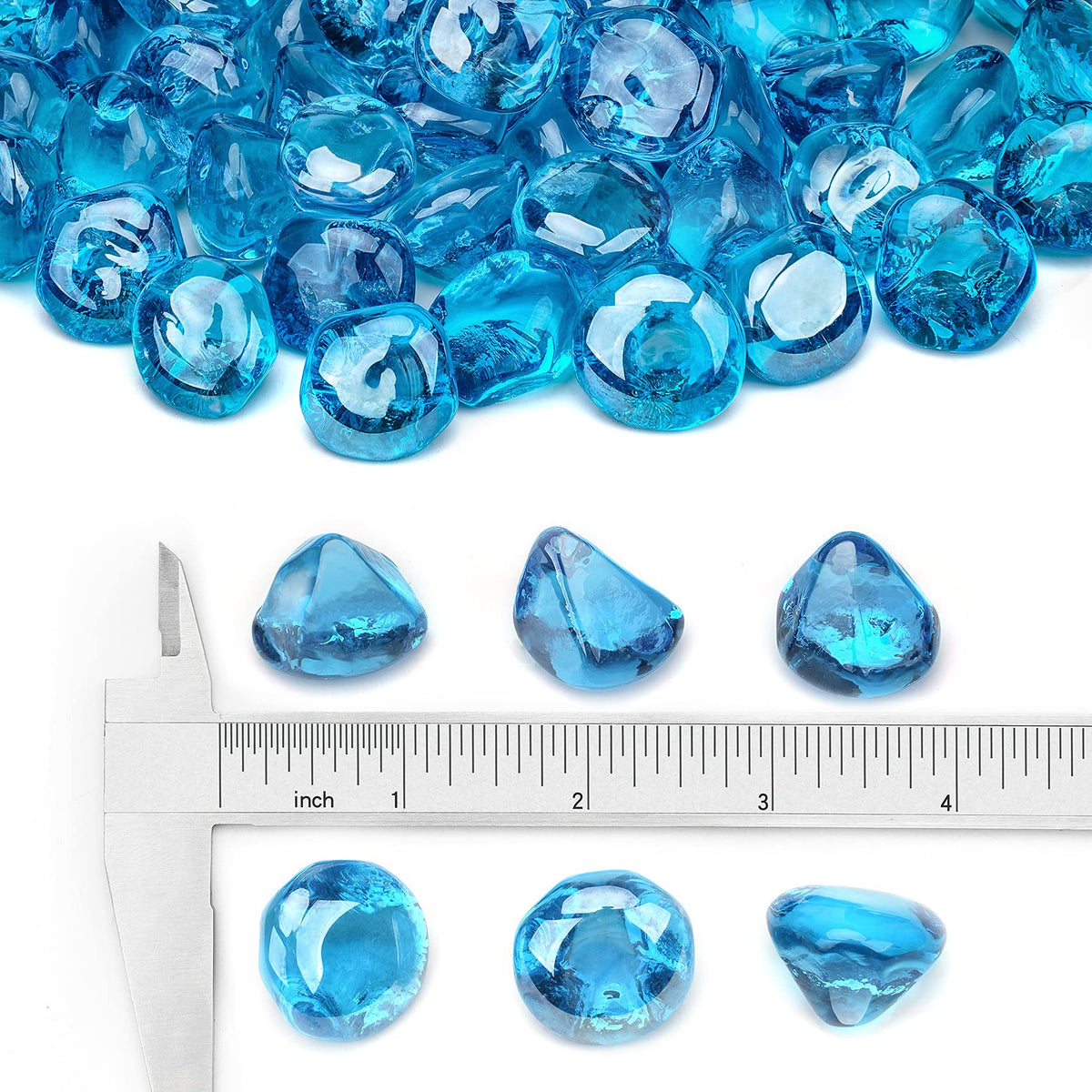 Stanbroil Caribbean Blue Luster glass diamonds, 1/2-inch close-up showing jewel-like color.