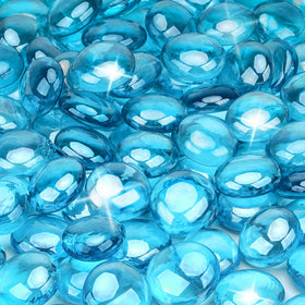 Stanbroil Caribbean Blue Luster fire glass drops in a 1/2-inch size for vibrant indoor fireplace setup