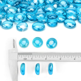 Close-up of Stanbroil Caribbean Blue Luster fire glass drops showing jewel-like color