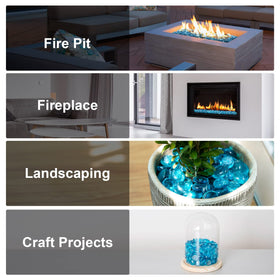 Outdoor fire pit featuring Stanbroil Caribbean Blue Luster fire glass drops